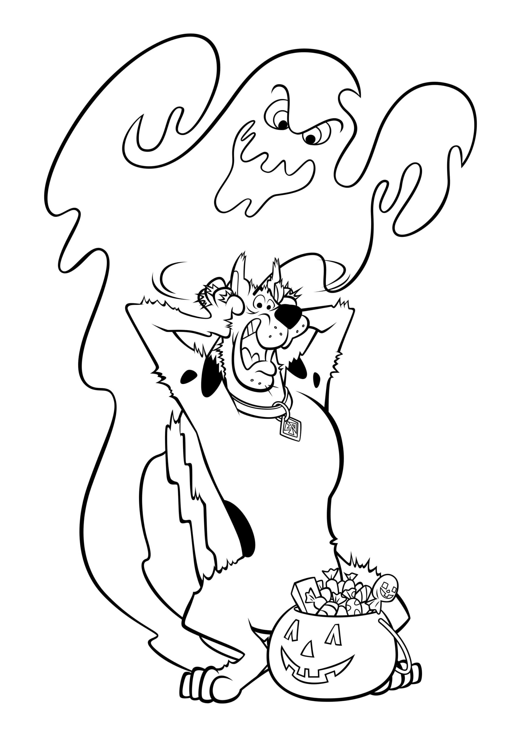 Online coloring book: Coloring page ghost scares Scooby